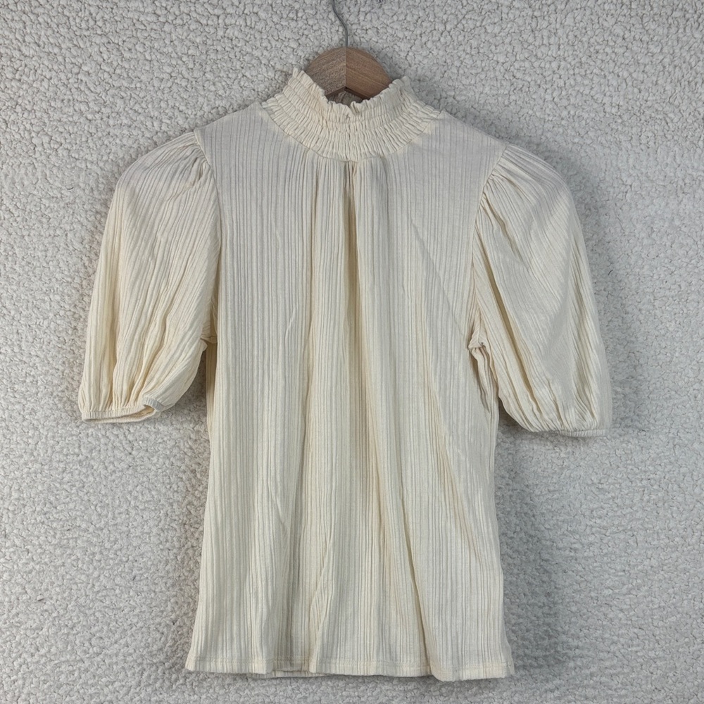 NWT Who Wear What When Where Womens Ivory Puff Sleeve High Neck Blouse XS XSMALL
